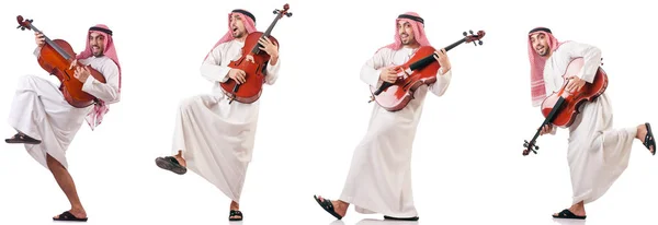 Arab man playing cello isolated on white — Stock Photo, Image