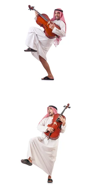 Arabische man spelen van cello geïsoleerd op wit — Stockfoto