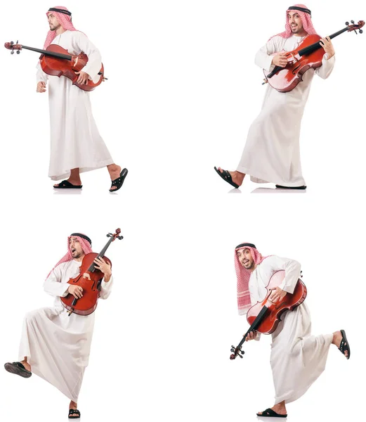 Arabiska mannen spelar cello isolerad på vit — Stockfoto