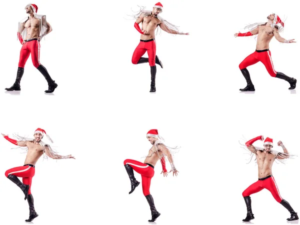 Tanzen Nackten Weihnachtsmann Isoliert Auf Weiß — Stockfoto