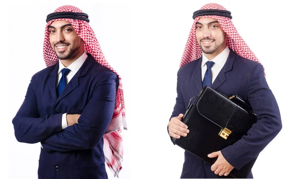 Arabische man met tas geïsoleerd op wit — Stockfoto