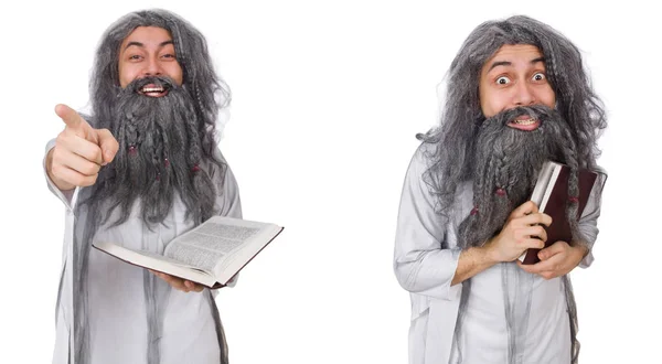 Смішний старий чарівник з книгою — стокове фото