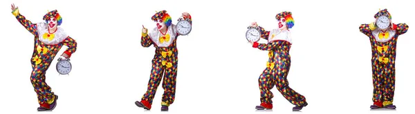 Rolig manlig clown med väckarklocka — Stockfoto