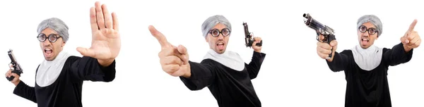 Man in nun dress with handgun — Stock Photo, Image
