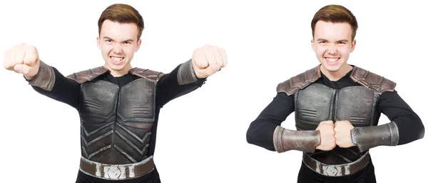 Young funny man in armour suit — Stock Photo, Image