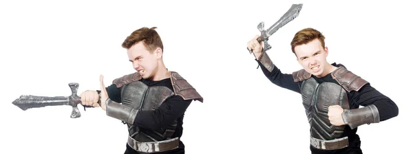 Young funny man in armour suit — Stock Photo, Image