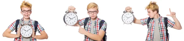 時間管理概念の目覚し時計の少年 — ストック写真