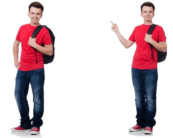 Young student with backpack isolated on white — Stock Photo, Image