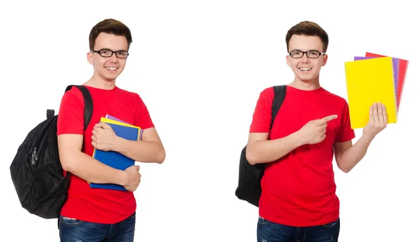 Mladý student s batohem izolované na bílém — Stock fotografie
