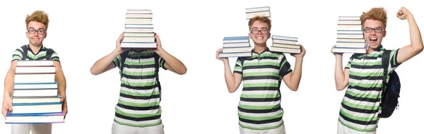 Fiatal diák könyvek elszigetelt fehér — Stock Fotó