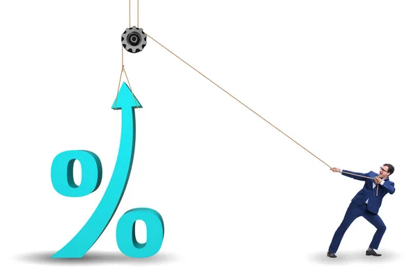 Empresário aumenta taxa de juros no mercado — Fotografia de Stock
