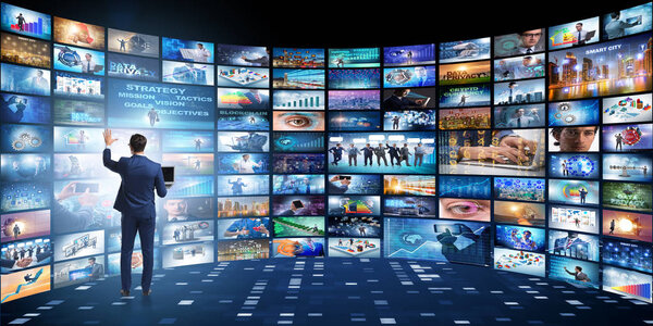 Concept of streaming video with businessman