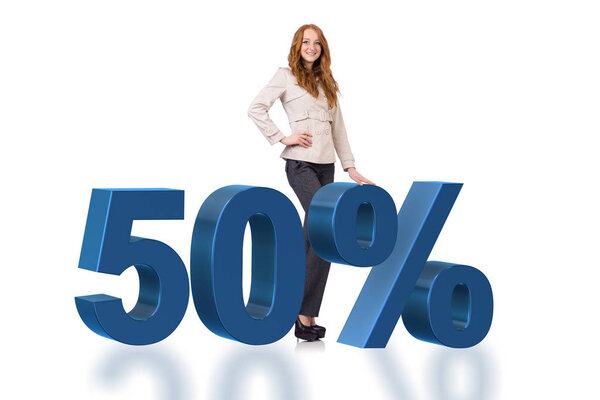 Woman in 50 percent sale concept