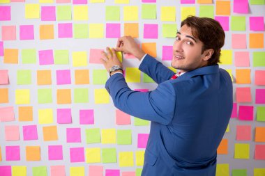 Çelişkili öncelikler konseptinde genç yakışıklı bir adam