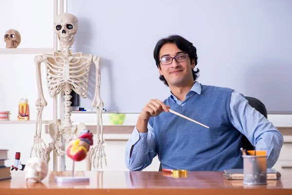 Unga föreläsare lärare undervisa anatomi — Stockfoto