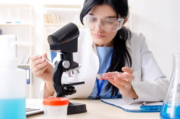 Vrouwelijke chemicus werken in het lab — Stockfoto
