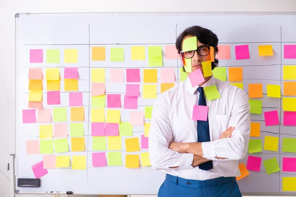 Junger Mitarbeiter in widersprüchlichem Prioritätenkonzept — Stockfoto