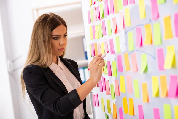 Joven hermosa empresaria en conflicto concepto de prioridades — Foto de Stock