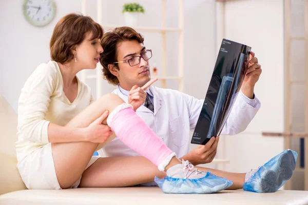 Young woman visiting doctor traumatologist