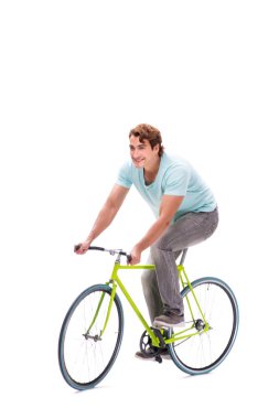 Beyaz izole döngüsü ile genç adam