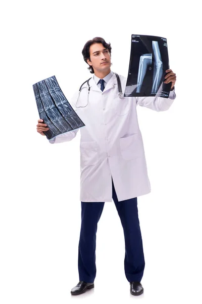 Młody przystojny lekarz radiolog na białym tle w kolorze białym — Zdjęcie stockowe