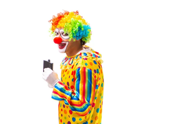 Männlicher Clown isoliert auf weiß — Stockfoto