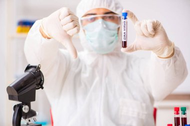 Genç yakışıklı laboratuvar asistanı hastanede kan örnekleri test ediyor. 