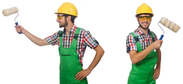 Peintre homme avec casque isolé sur blanc — Photo