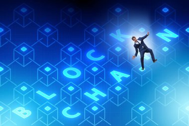 Blockchain yenilikçi konsepti ile işadamı 