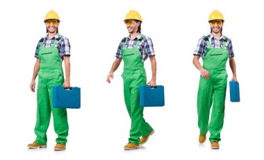 Sanayi işçisi beyaz arka planda izole edilmiş.