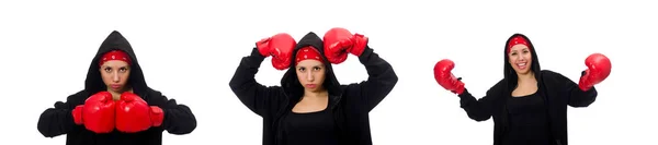 Kvinna boxare isolerad på den vita — Stockfoto