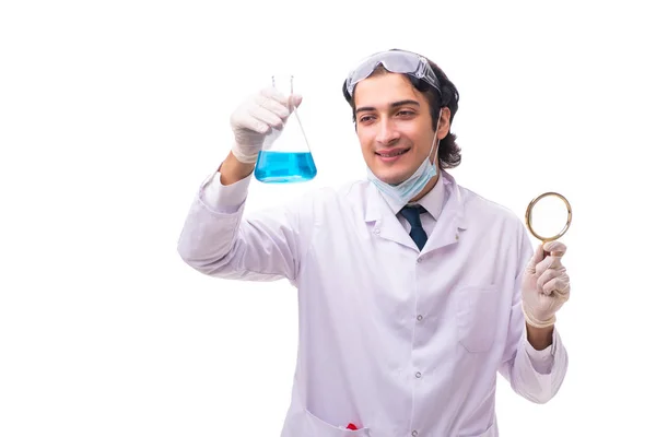 Jovem químico isolado no fundo branco — Fotografia de Stock