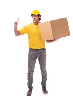 Kutusu ile genç erkek kurye 