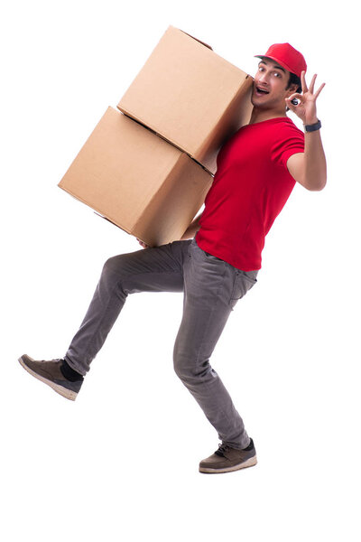Young male courier with box 