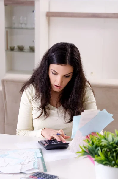 Mujer joven con ingresos en concepto de planificación presupuestaria —  Fotos de Stock