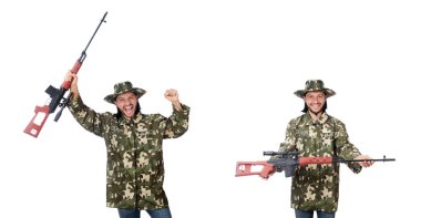 Asker beyaz izole silah ile