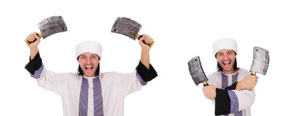 Arab man with axe on white — Stock Photo, Image