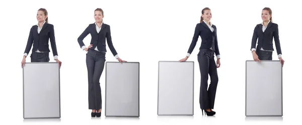 Femme d'affaires avec tableau blanc sur blanc — Photo