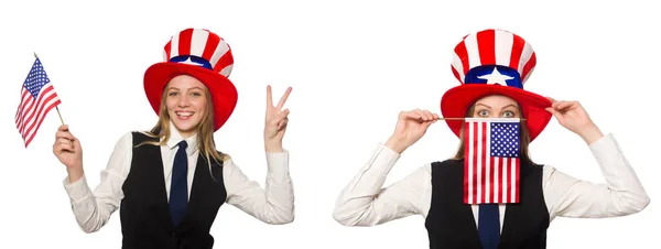 Collage with woman and american hat — Stock Photo, Image