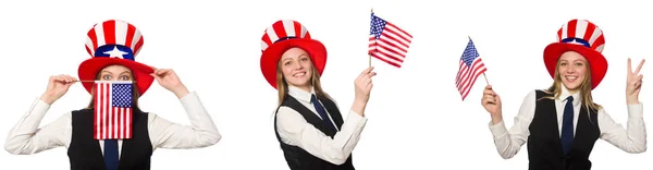 Colagem com mulher e chapéu americano — Fotografia de Stock