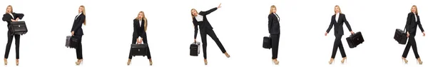 Affärskvinna med resväska isolerad på vitt — Stockfoto
