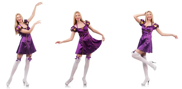 美丽的舞者在紫色礼服 — 图库照片