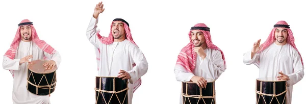 Arab man with drum isolated on white — Stock Photo, Image