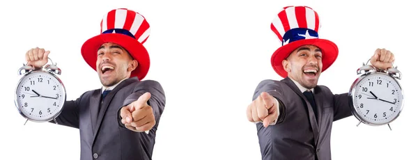 Человек в американской шляпе в концепции управления временем — стоковое фото