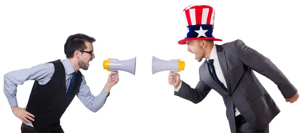 Homem com chapéu americano com megafone — Fotografia de Stock