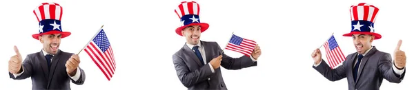 Homem com chapéu e bandeira americanos — Fotografia de Stock