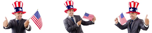 Man met Amerikaans hoed en vlag — Stockfoto