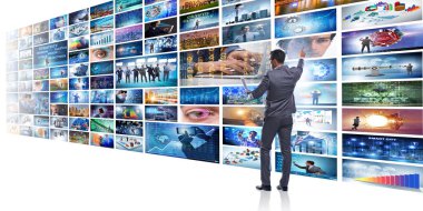 Concept of streaming video with businessman clipart