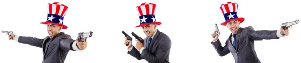 Man with american hat and handguns — Stock Photo, Image