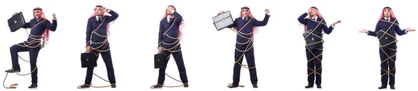 Homem árabe amarrado com corda — Fotografia de Stock